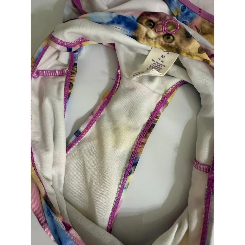 OP Ocean Pacific Girls Cat‎ Print Ruffle Halter Bikini Set Multicolor Size M 7-8